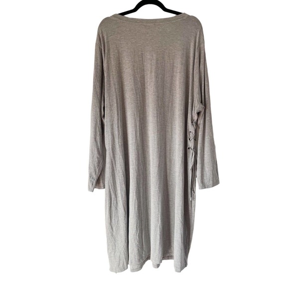 Ava & Viv Light Gray Jersey Knit Lace Up Waist Long Sleeve Midi Dress Size 1X - Picture 2 of 6